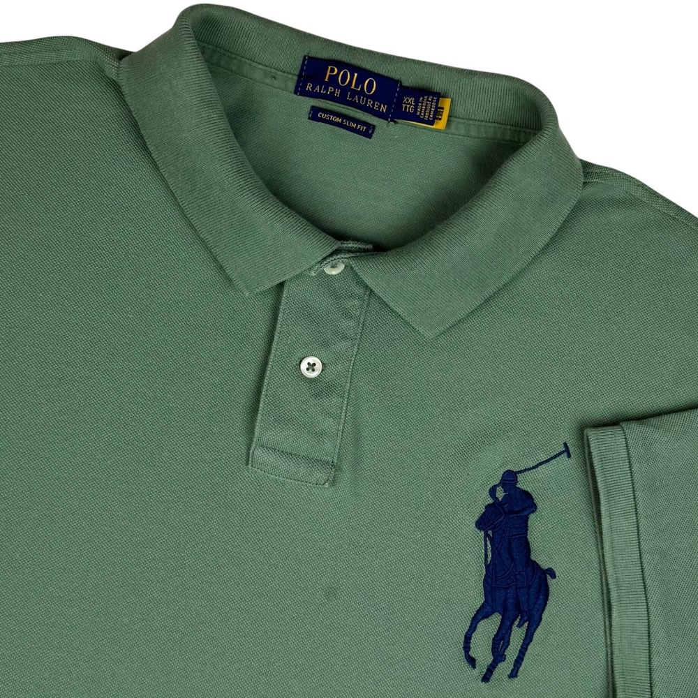 Polo Ralph Lauren Polo Shirt Big Pony Custom Slim Fit Mens XXL Green #3 Preppy